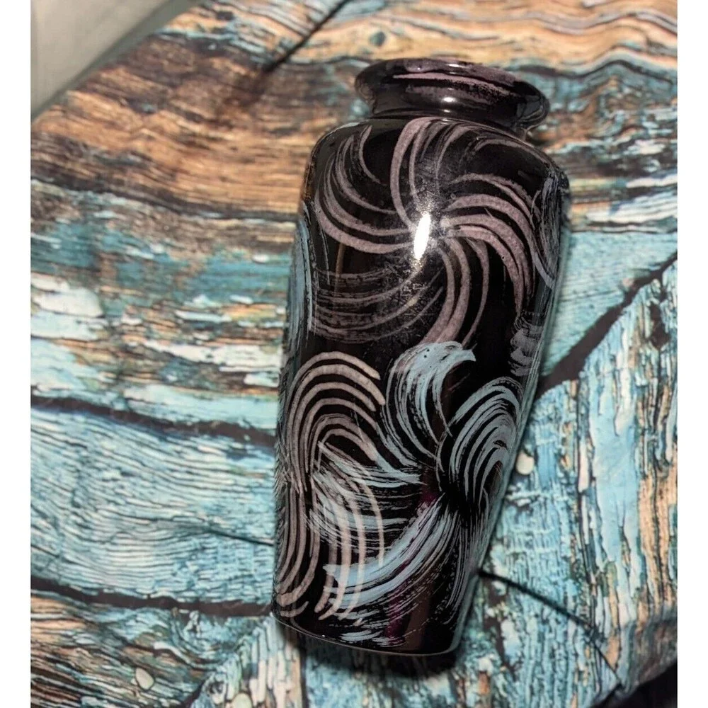 Mid Century Modern‎ Vase Black Vases Purple Pink Blue Abstract Design 12.5